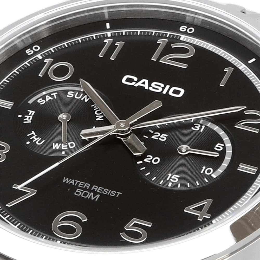 Casio Standard Quartz Men's Watch MTP-E340D-1AV Multi-Calendar 7-Link Band Silver Black
