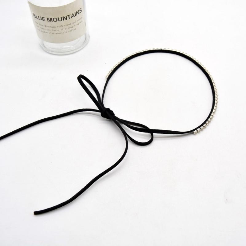 Sparkling Rhinestone Choker Necklace Black Velvets Rope Bowknot Necklace Adjustable Collar Chain Unique Jewelry Ornament