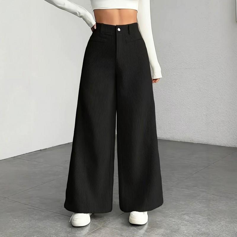 Winter Casual High Waist Wide Leg Pants Versatile Workwear Long Trousers Women