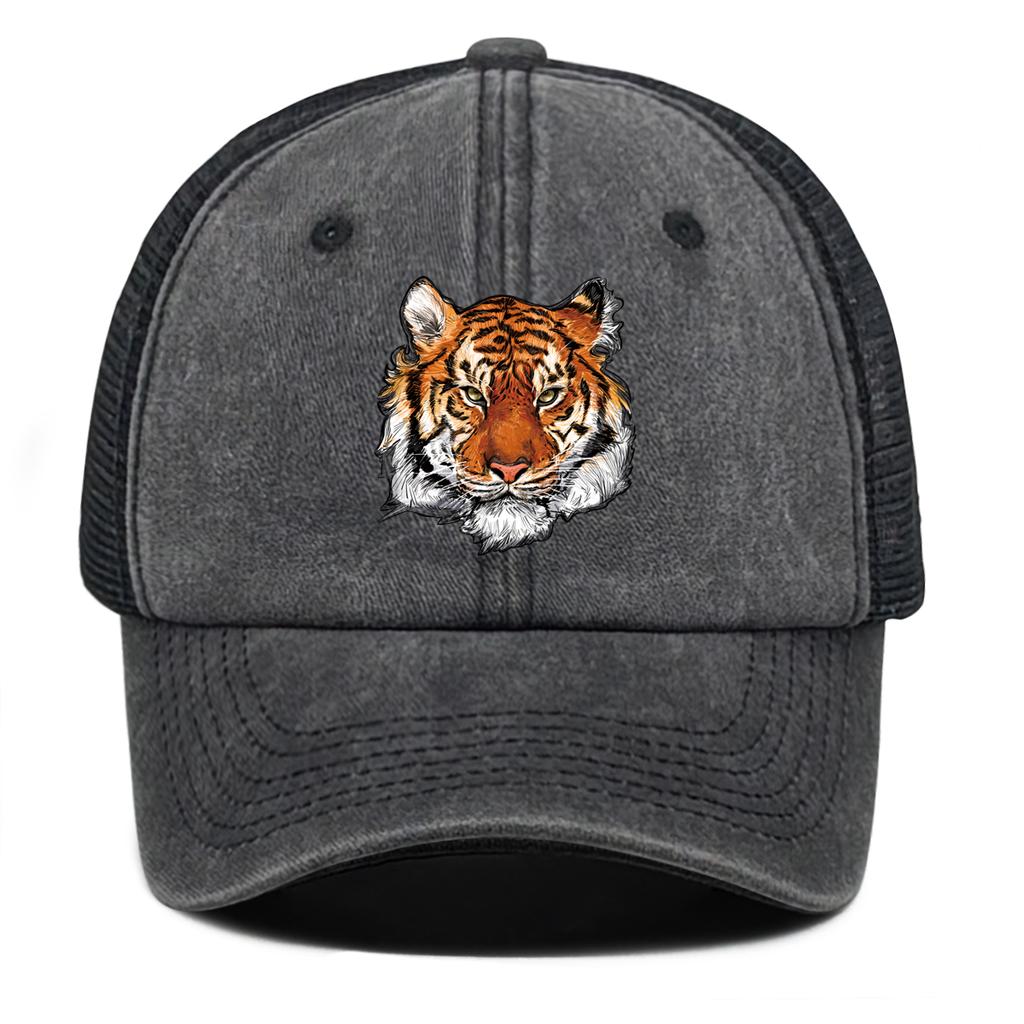 High-definition Tiger Head Print Snapback Baseball Hat Dad Hat Unisex Solid Color Adjustable Mesh Cap Ideal Choice For Hiking