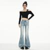 American Light-colored Slightly Pulled Jeans Women's Autumn New High-waisted and Thin Horseshoe Horn Pants Without Sticking To the Legs