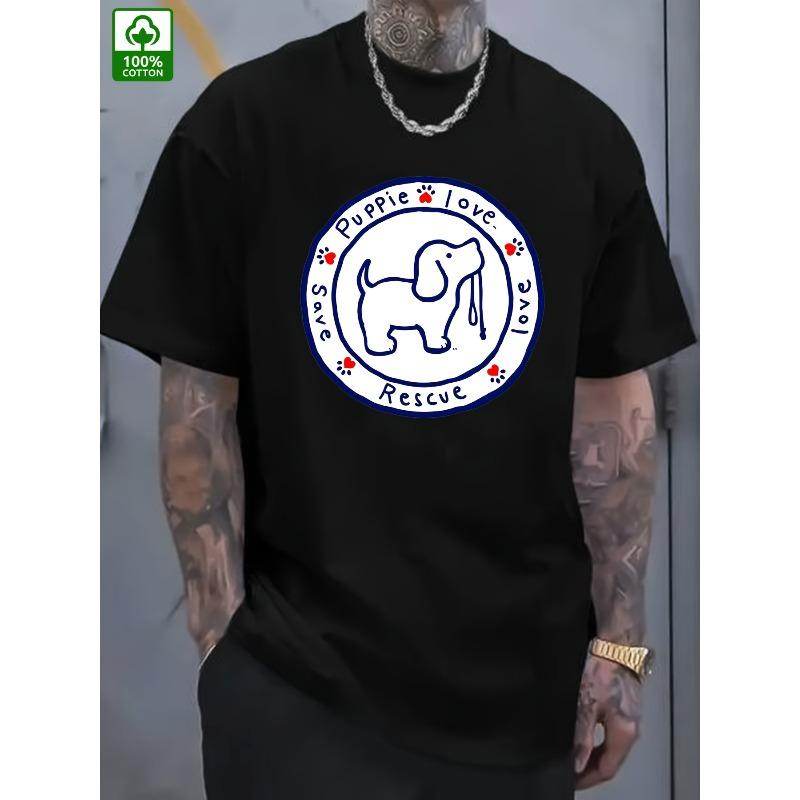 

European sizes Men s Graphic T-Shirt - Puppy Love Rescue Elephant Design, Casual Summer Tee for Casual Attire 4XL чорний
