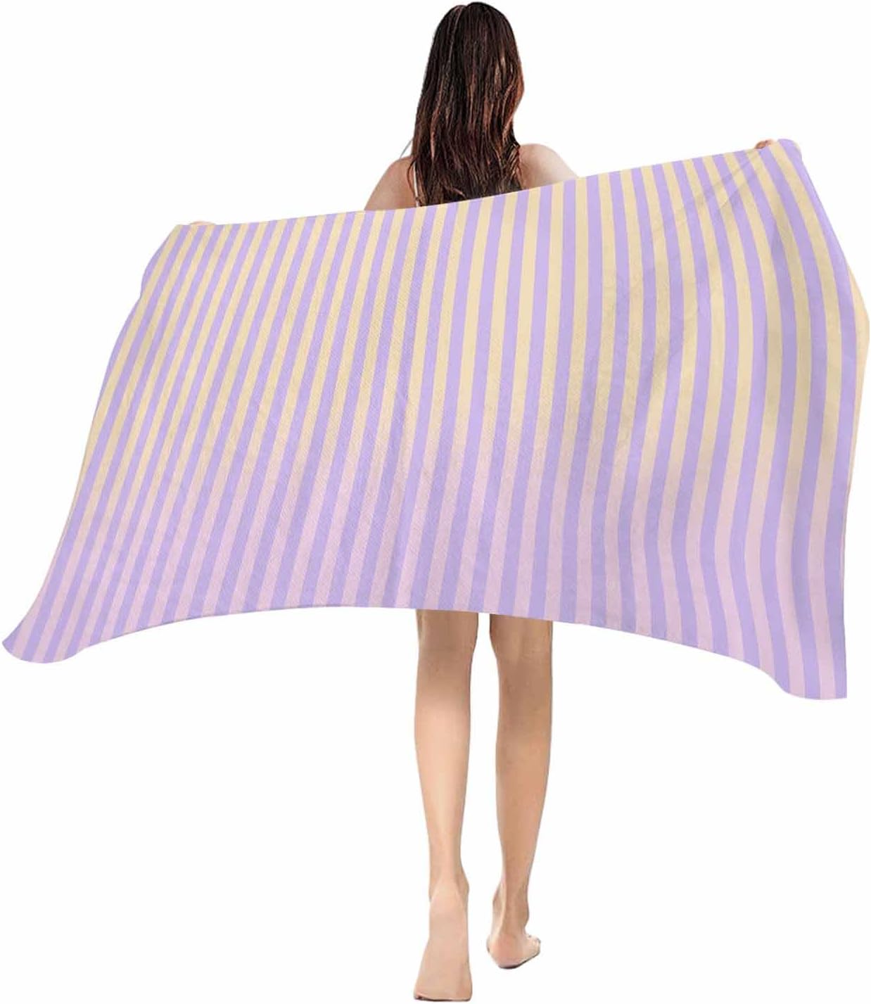 

Beach Towel Purple Pink Stripes Bath Pool Towels Classic Vertical Striped Soft Absorbent Beach Towel Lightweight Large Quick Dry W30*H60(CM)