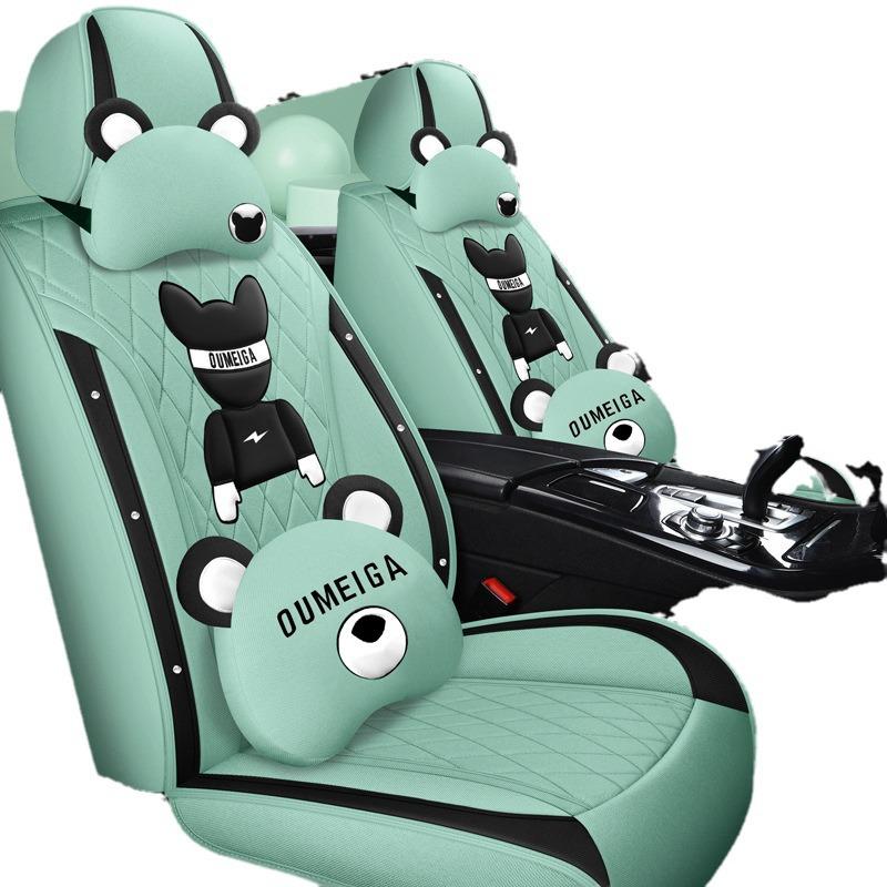 Star Chi Elantra Linen Cartoon Bear Car Seat Cushion - Four Seasons Suitable