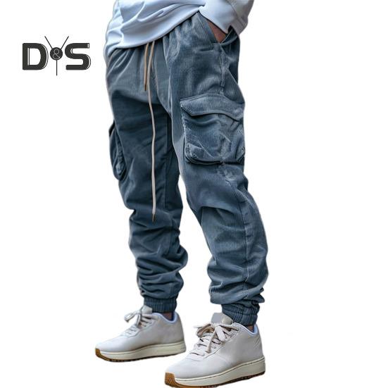 

Мужские брюки-карго с эластичной резинкой на щиколотке, свободные однотонные спортивные штаны с карманами в стиле ретро, ветрозащитные брюки длиной до щиколотки L светло-синий