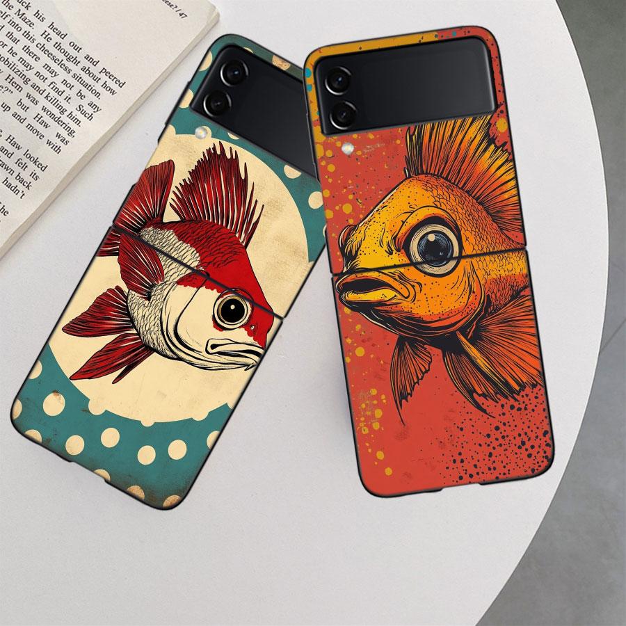 Pop Art Drawing Ideas Fish Phone Case For Samsung Z Flip 7 6 5G Galaxy Z Flip 5 4 3 Black Hard Cell Cover Luxury PC Shell Coque