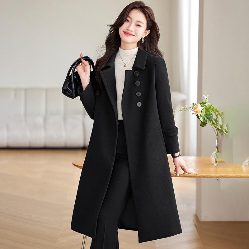 Women's Slim-Fit Gray Wool Trench Coat - High-End, Thickened, Long for Autumn/Winter 2025