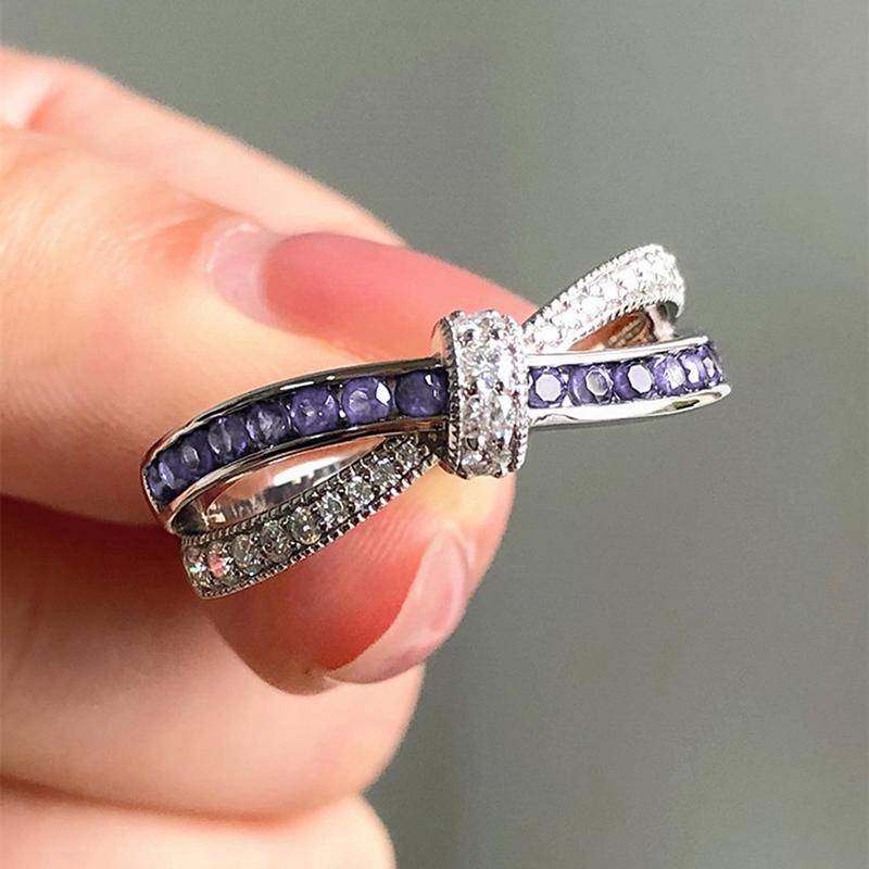 Huitan Graceful Purple Cubic Zirconia Women Rings Elegant Knot Design Charming Wedding Jewelry Delicate Fashion Accessories