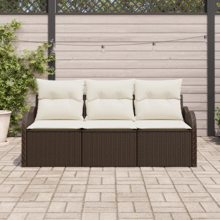 Ensemble 3 Pièces de Canapé de Jardin avec Coussins Marron en Rattan Synthétique, Canapé de Jardin 2 Places 3354227