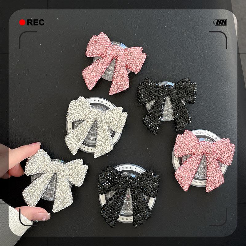 Colorful Rhinestone Bow Phone Airbag Holder - Elegant Korean Style Finger Ring