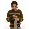 Saendeusaundeu (Unisex) Wool Blend Striped Pullover Sweater Khaki