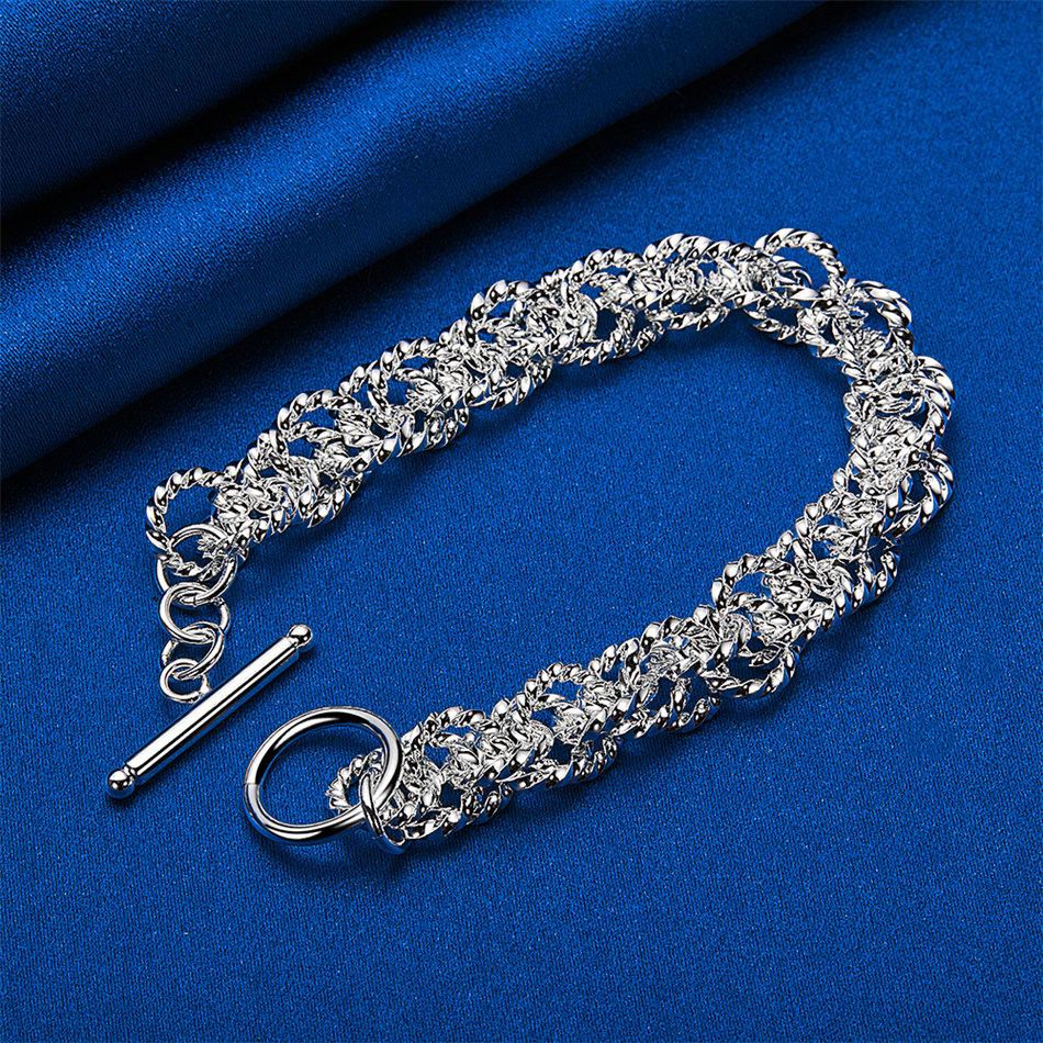 925 Sterling Silver 8-inch Exquisite Woven Bracelet, Fashionable Men's and Women's Party Jewelry, Hip-hop Accessories