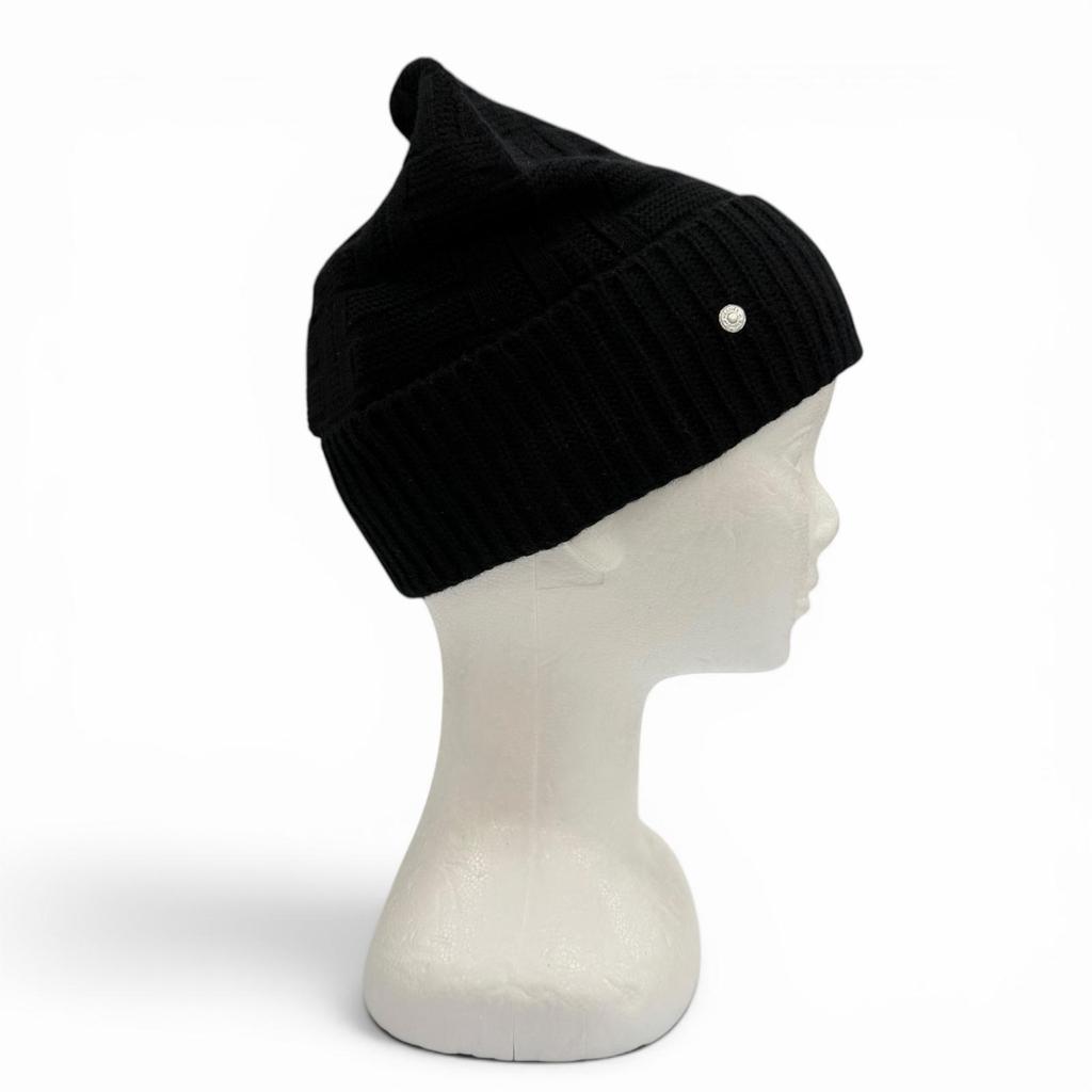 Pristine HERMES Knit cap Frecans Serie Metal Hat black wool mens M Used