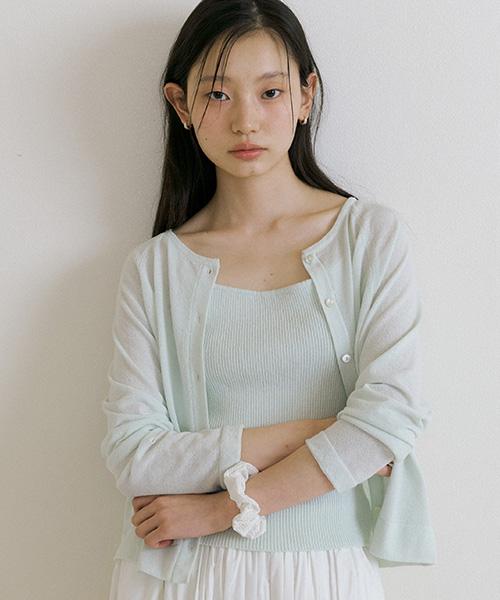 Lingseoul Cotton Blended Ribbed Sleeveless Top-Mint