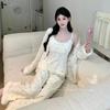 Autumn and Winter New Island Velvet Sexy Pure Desire Pajamas Women's Suspender Trousers Long-sleeved Loungewear Three-piece Set Can Be Worn Outside