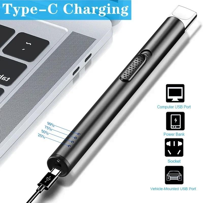 2024 Mini Power Display Electric Pulse Flameless Arc Lighter USB Rechargeable Candle Kitchen Gas Stove Ignition Gun Gift Box