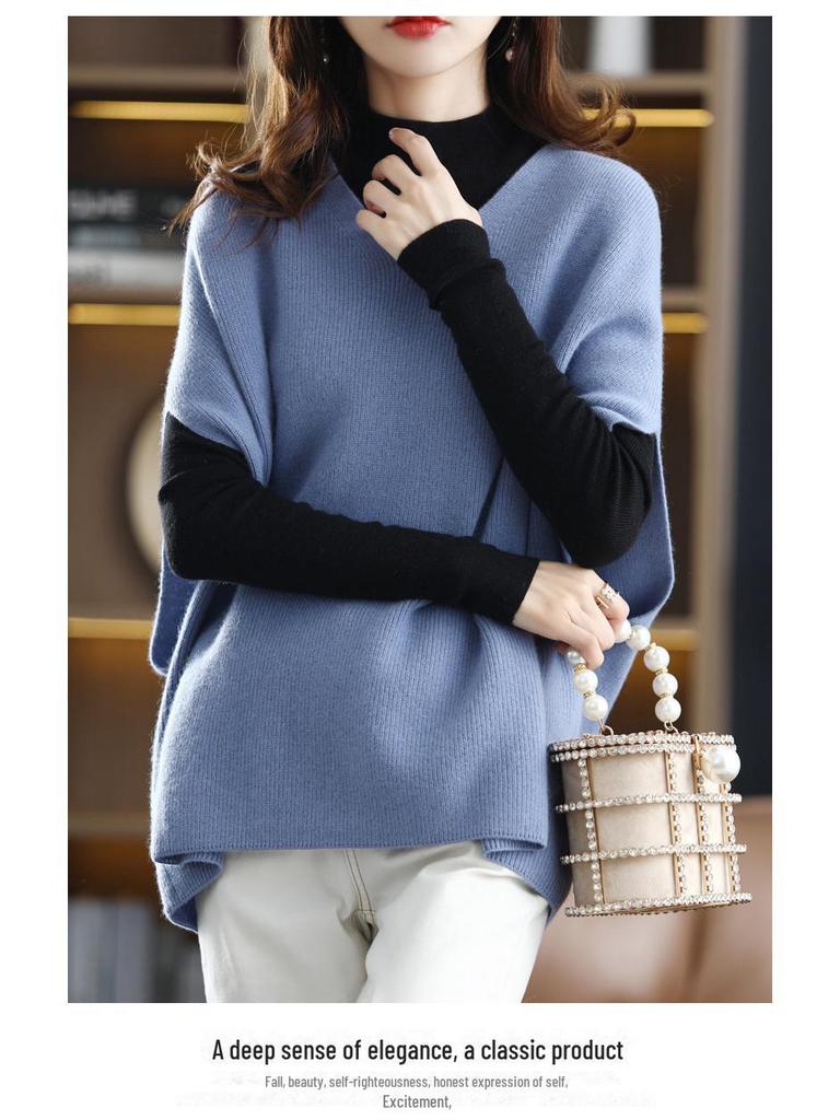 2025 Spring Loose V-Neck Drop Shoulder Vest - Solid Color Casual Sleeveless Sweater