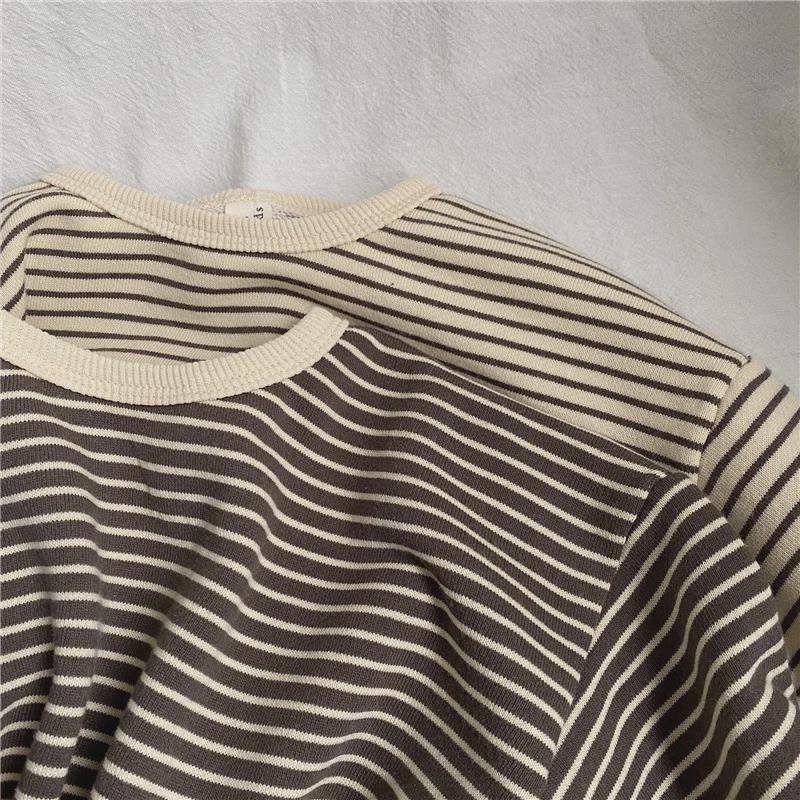 GL-Kids Korean Spring Striped Edge Sweater - Unisex Baby Loose Long-Sleeve Pullover