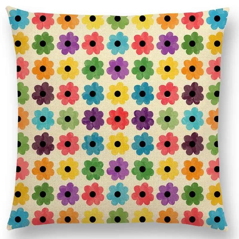 Kolorowe Kwiaty Liście Kropki Poszewka na Poduszkę na Sofę Gwiazdy Fale Wzór Geometryczny Pastelowe Trójkąty Diament Tęcza Poszewka na Poduszkę