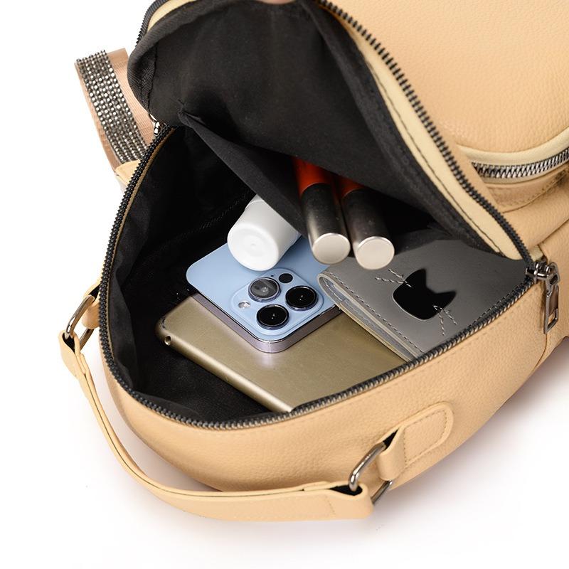 New Women's Backpack Soft Leather Texture Small Square Bag Simple Large Capacity Handbag Casual Front Travel Bag