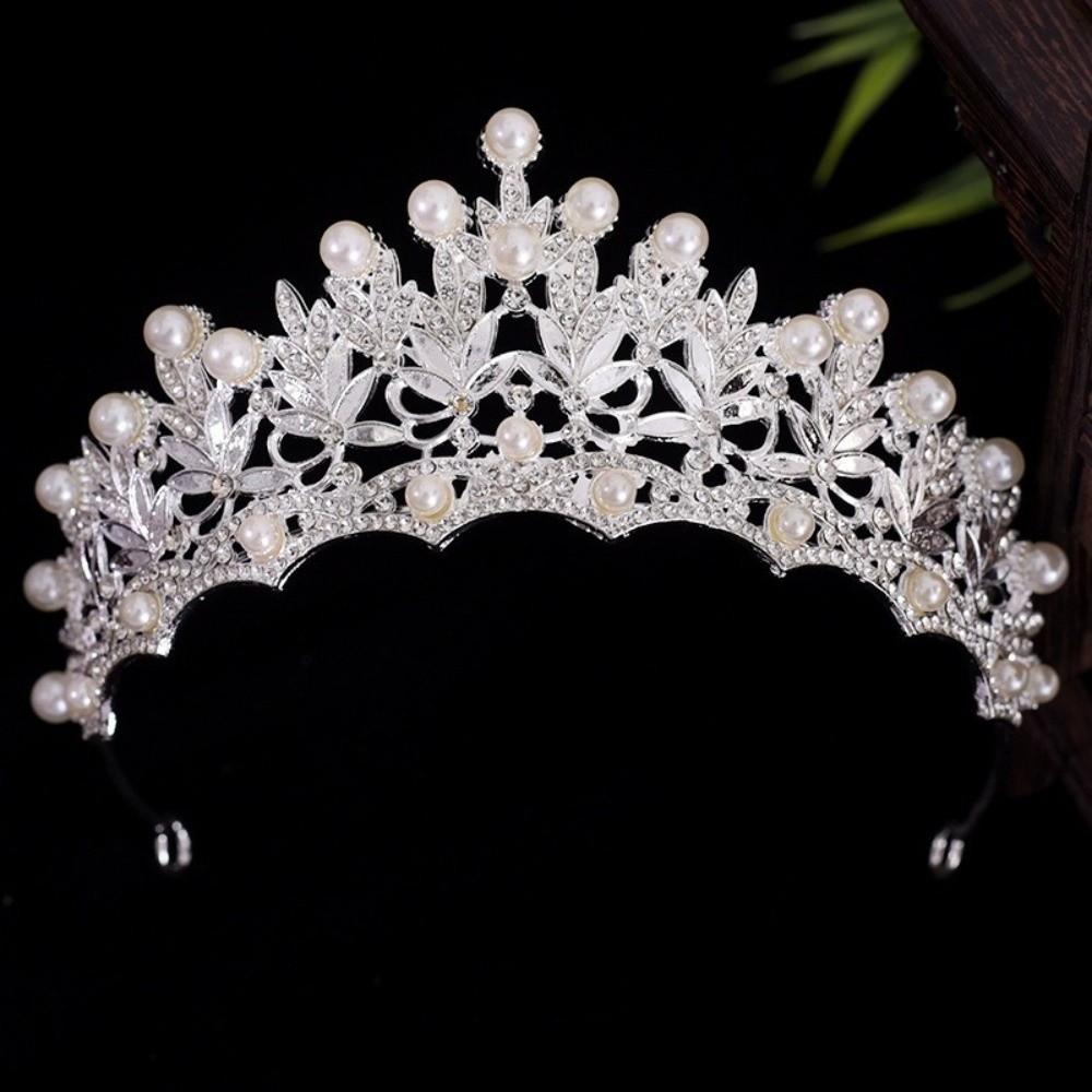 Silver Rhinestone Tiara Gold Pearl Tiaras Temperament Bride Crown  Princess