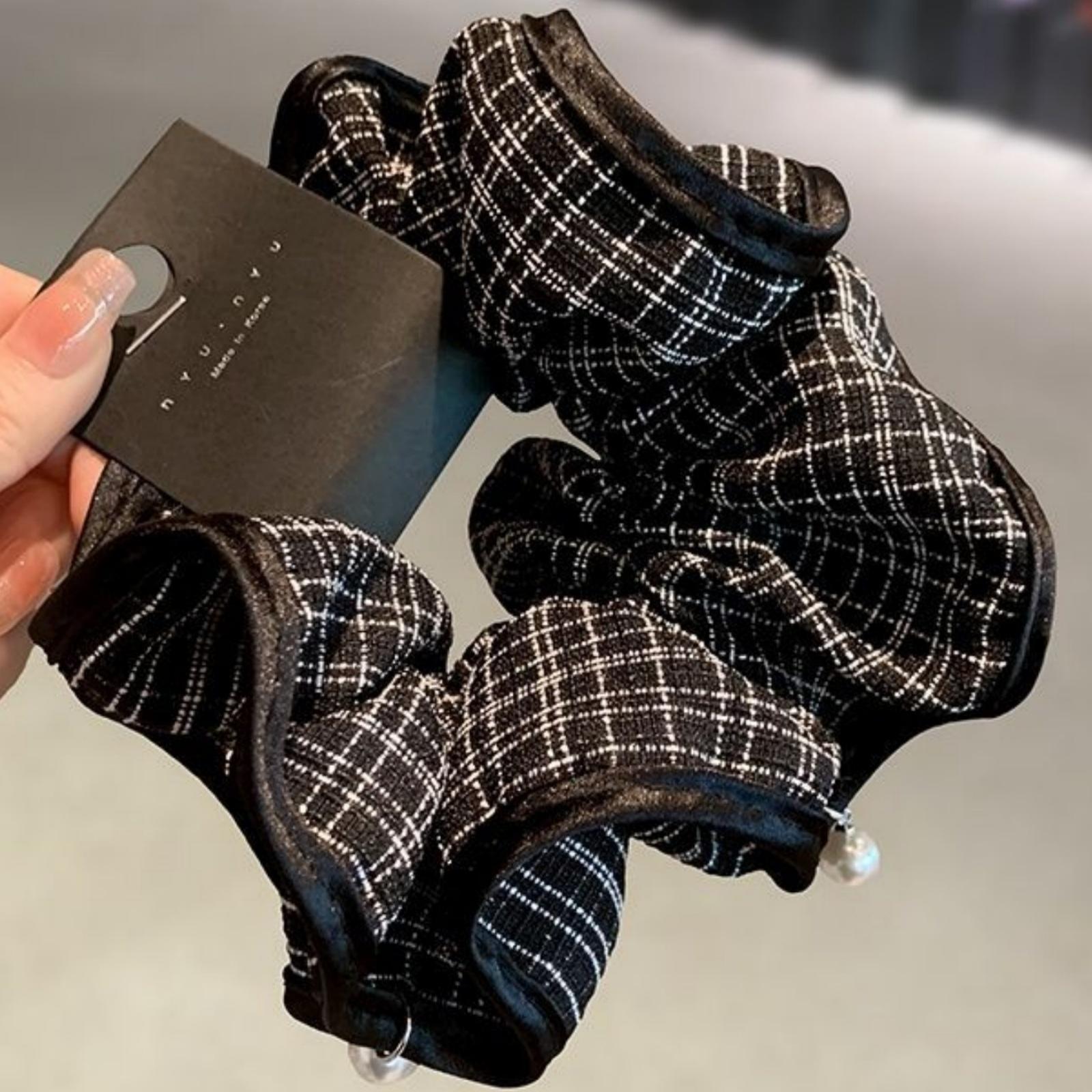 

1 шт. Новые, черно-белая клетка, резинки для волос в виде толстой кишки, модные, с жемчугом, ободки для волос, премиум, для подростков, завязывать хвостик, подушка H