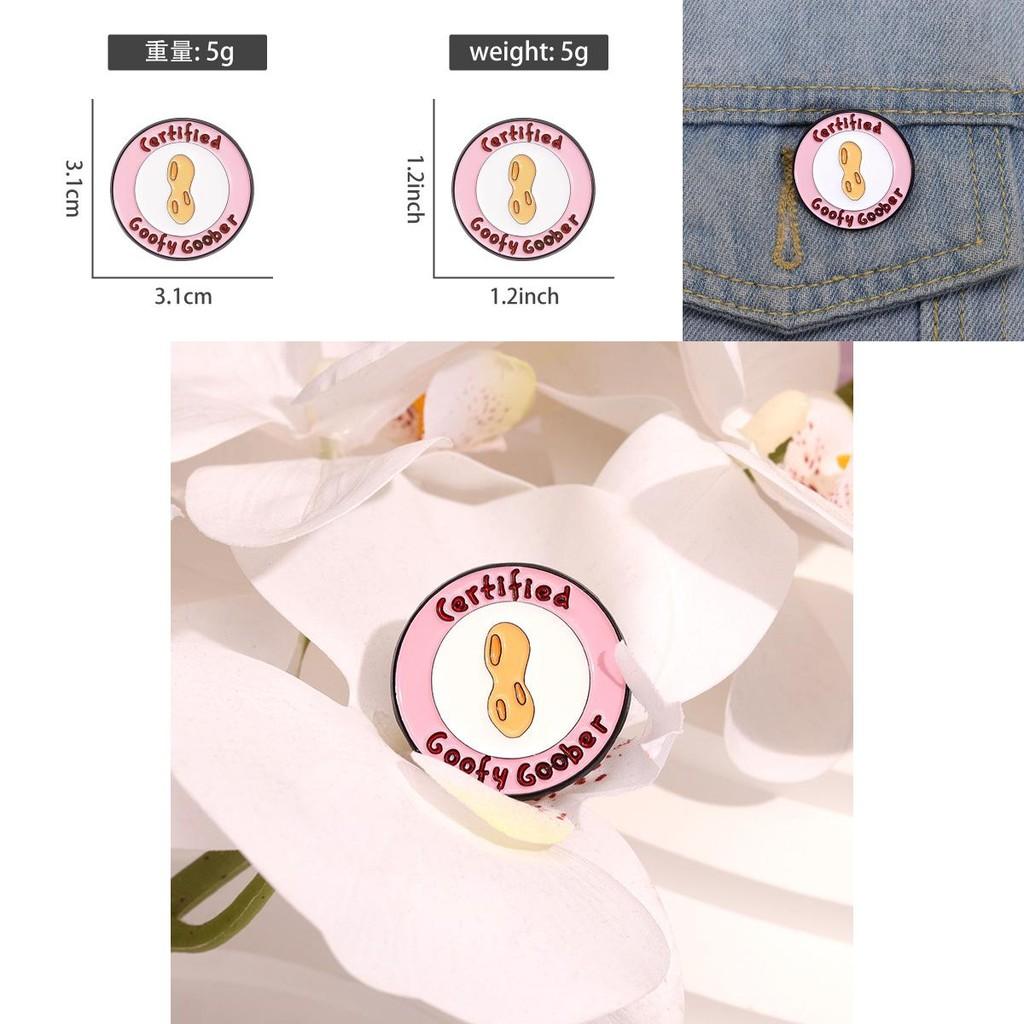 Adorable Pink Cartoon Geometric Letter Certified Brooch With Creative Peanut Pattern Charm