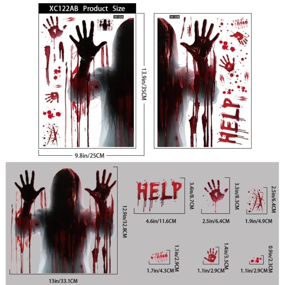Bloodstained Handprint Scary Ghost Window Sticker Spooky Party Door Stickers Glass Mirror