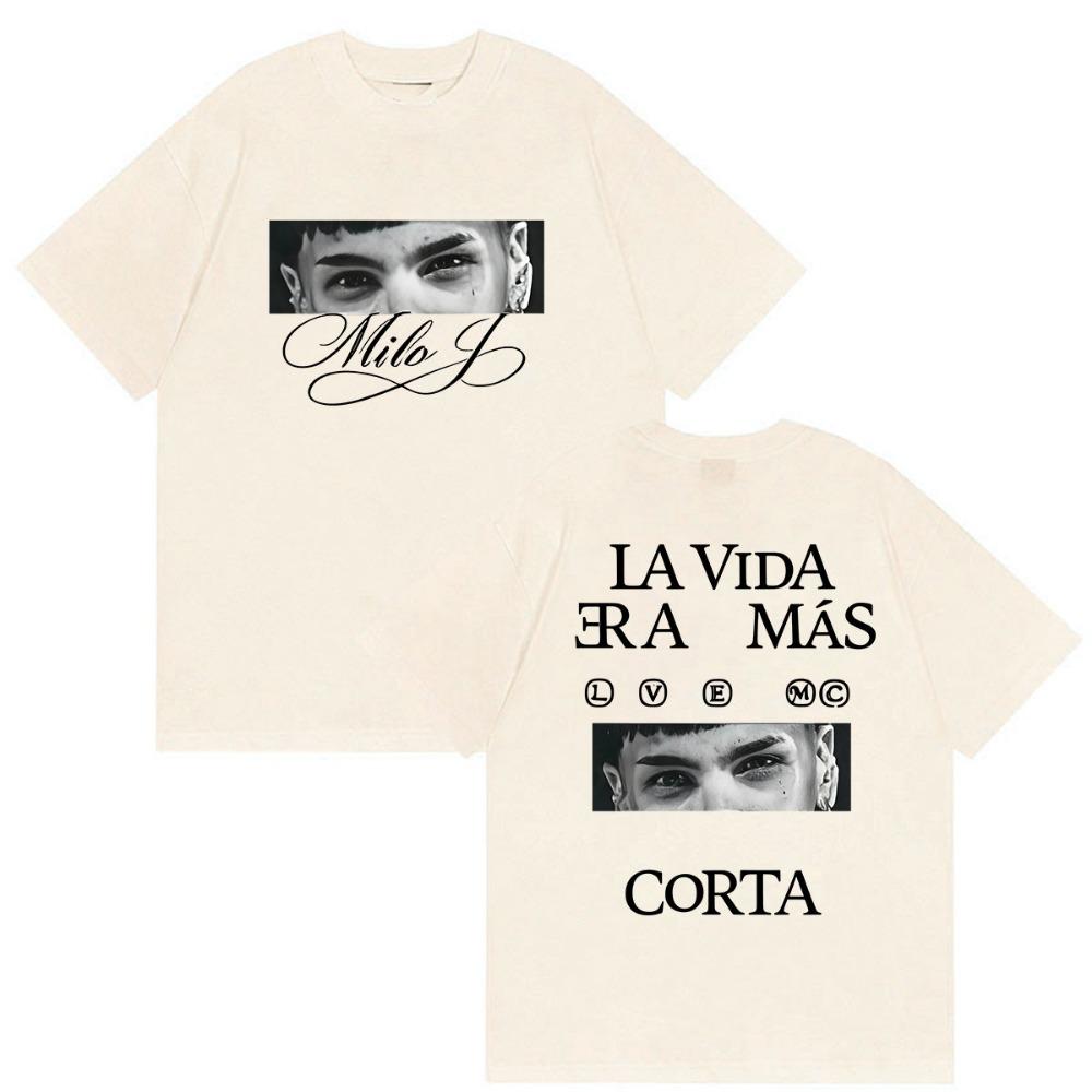 Rapper Milo J La Vida Era Mas Corta Album 2026 Graphic T Shirt Men's Vintage Fashion Cotton Short Sleeve T-shirts man streetwear