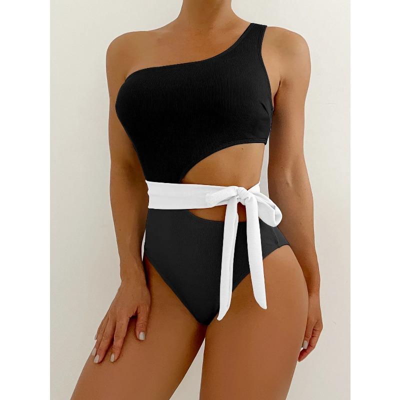 Sexy 2026 Solid Patchwork Swimwear Women One Shoulder Push UP One Piece Swimsuit Monokini Backless Hollow Bathing Suit