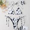 Women Sexy Triangle Oversize Split Bikini Suit Set Tie Side G-String Thong Swimsuit Halter Ribbon Dot Print