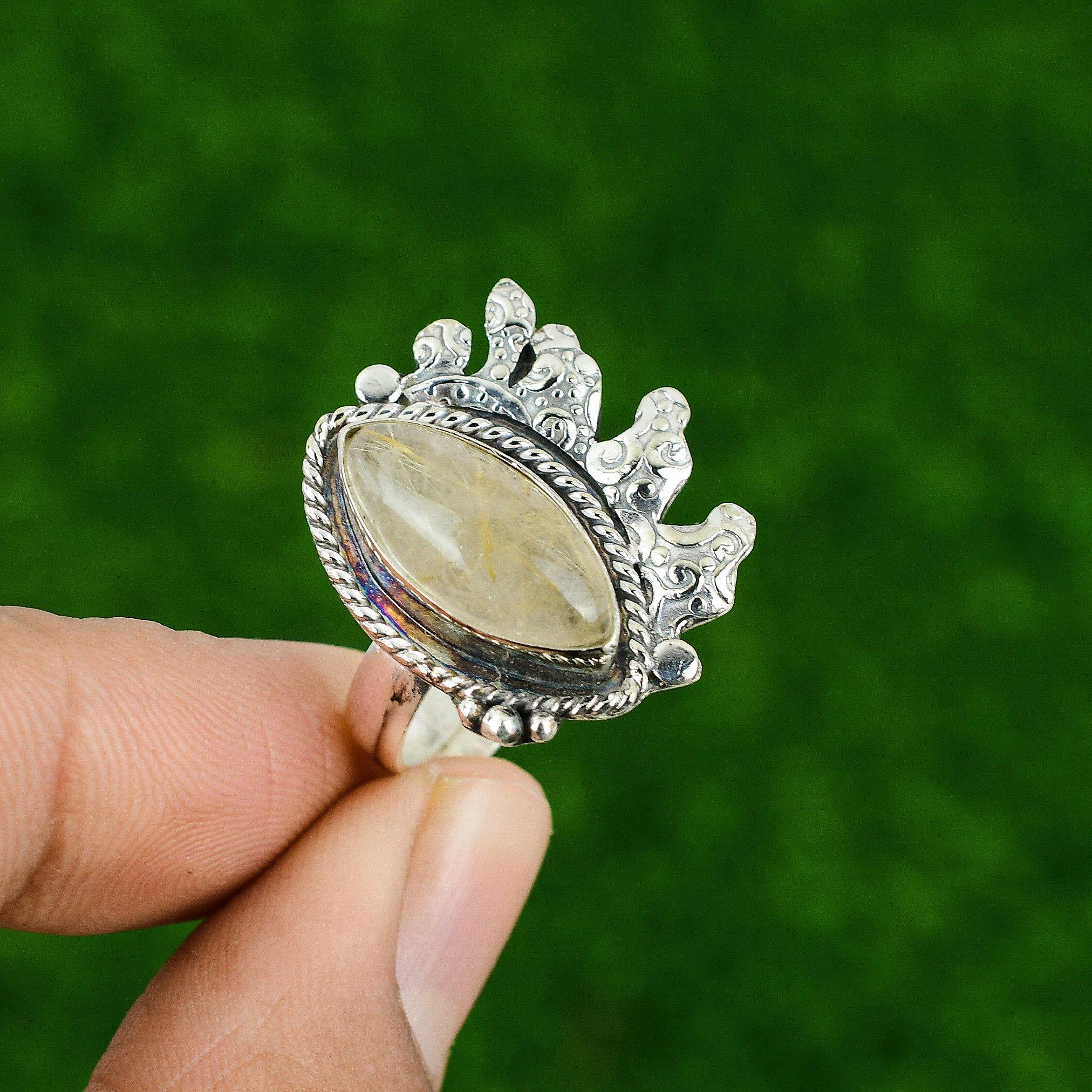 

Подарок для нее Натуральный золотистый рутил Мультикамень Регулируемое кольцо 925 серебро Adjustable