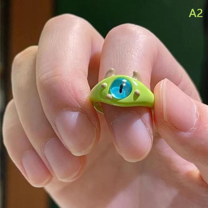 Cute Green Monster Rings For Women Fashion Sweet Balck Cat Opening Adjustable Couple Ring Wedding Finger Accessories Jewelry A2