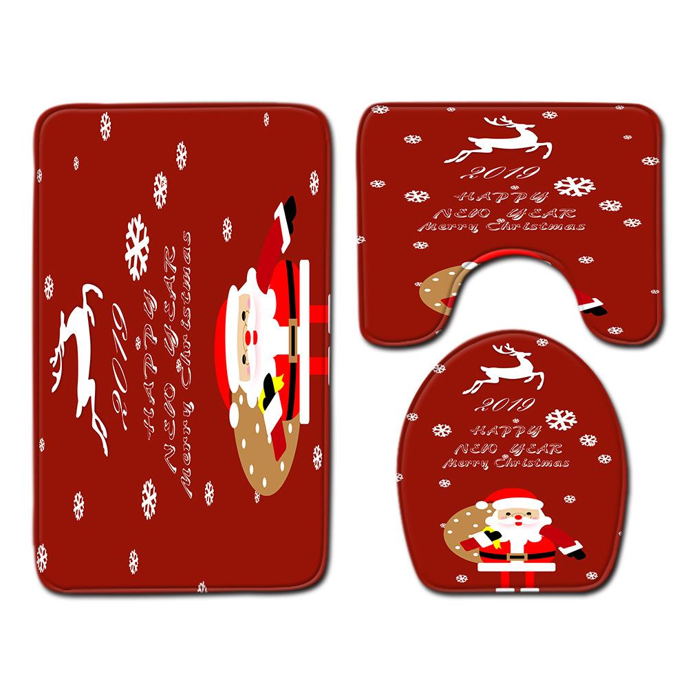 Christmas Bathroom Floor Mat Toilet Three-Piece Set