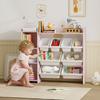 Toy Storage Unit with 8 Removable Bins, Storage Shelves, Cabinet, Pink