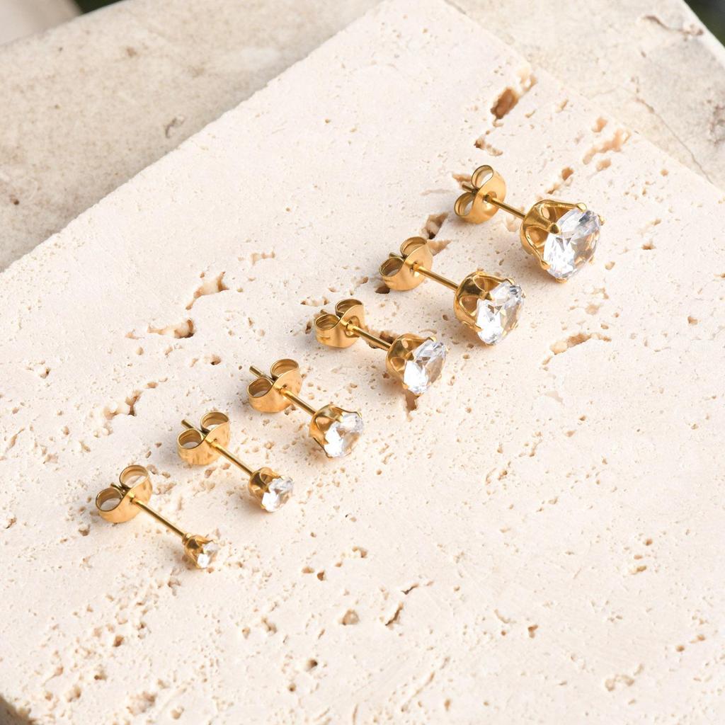 Trendy Zircon Stud Earrings: Minimalist Stainless Steel with Plating, Various Sizes