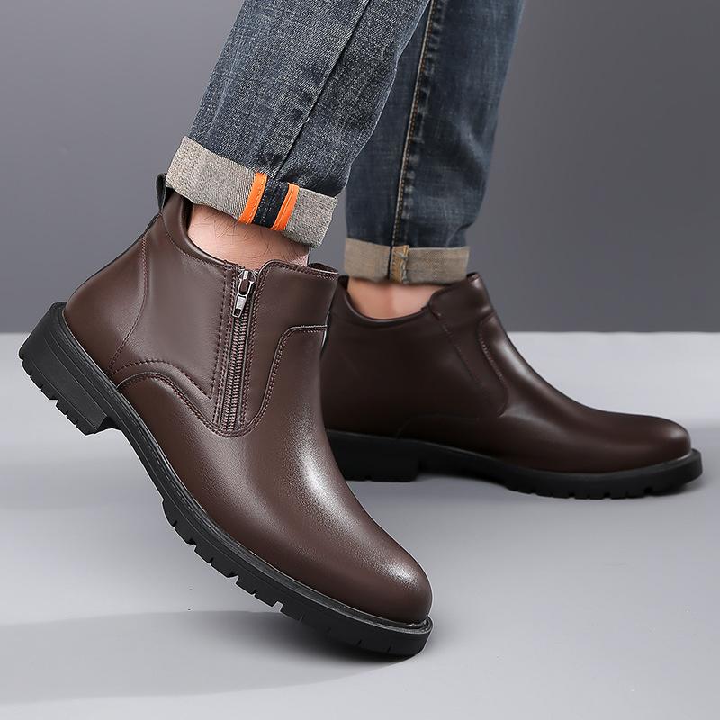 Herbst Winter Neue Designer-Lederstiefel für Herren Einfarbige Mode-Plateauschuhe Männliche Mode Lässige Business-Knöchelboots Mann