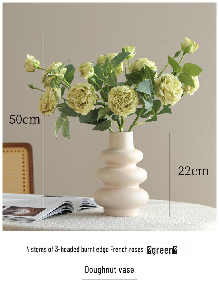 Vintage Burned Edge Rose Artificial Floral Arrangement for Living Room or Dining Table Decor