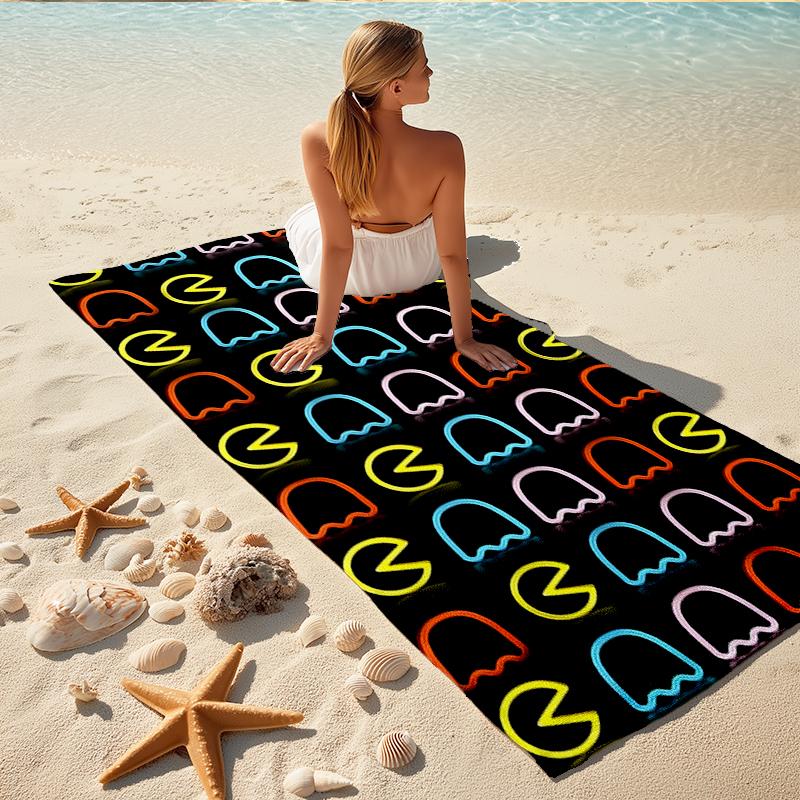 1Pc Pacman Neon Beach Towel, Quick Dry, Multi-Use for Beach Pool Gym Yoga Home Travel, Christmas, Halloween, Xmas Gift M928140