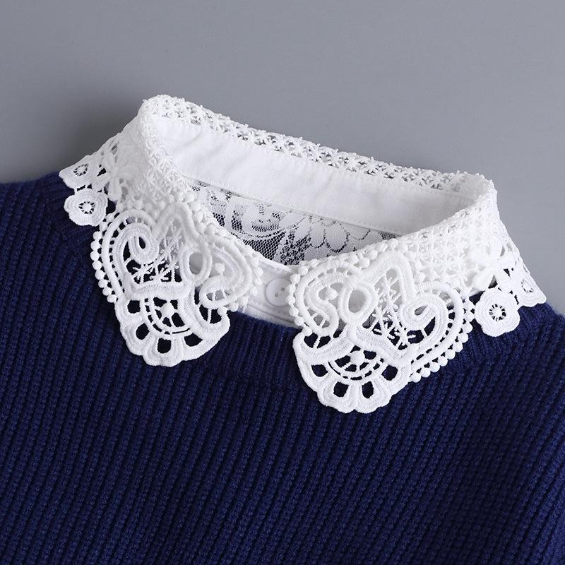 

Женский свитер с гофрированным ложным воротником: Воротник-стойка, полудлинный, жаккардовый хлопок, на осень, зиму, весну