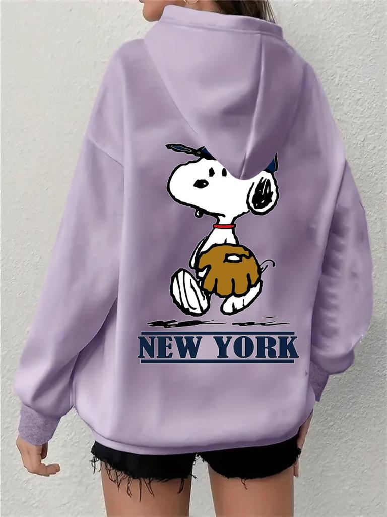 Simple Design Snoopy Printed Zipper Sweater Casual Loose Sweater Cardigan Jacket