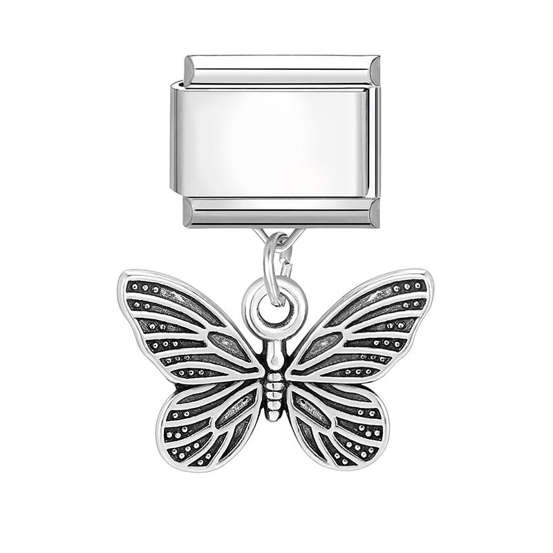 Glitter Bow Cat Butterfly Crab Star Flower Pendant Italian Charm Links Fit 9mm Stainless Steel Bracelet Women DIY Making Jewelry