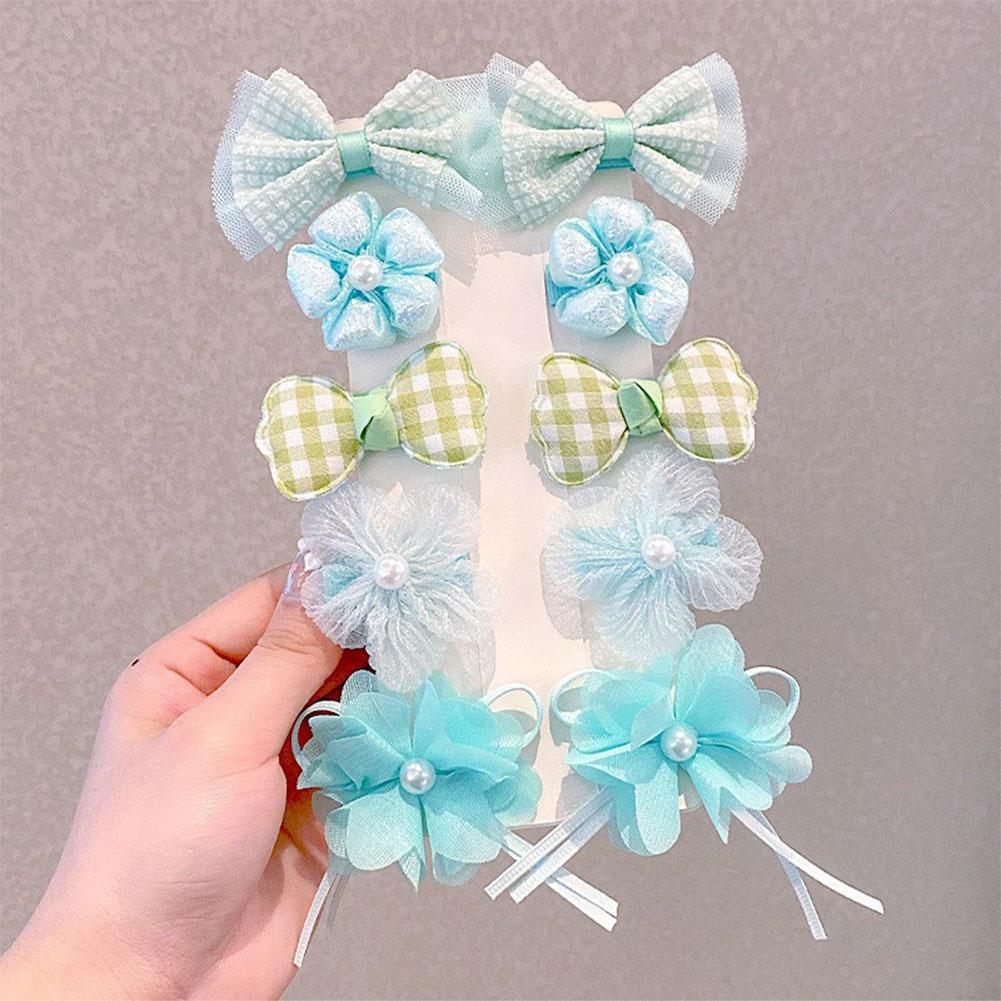 10pcs/set Cute Children Hair Clips Fabric Bowknot Flower Hairpin Bangs Hair Clips Fashionable Hair Accessories Headwear