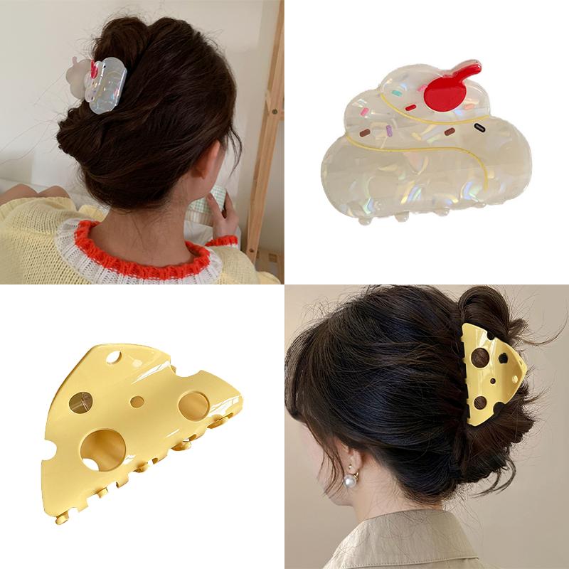 Fashion Cute Fun Creative Design Cream Cake Yellow Cheese Hair Clip Ponytail Claw Clip Women Girls Hair Accessories Gifts