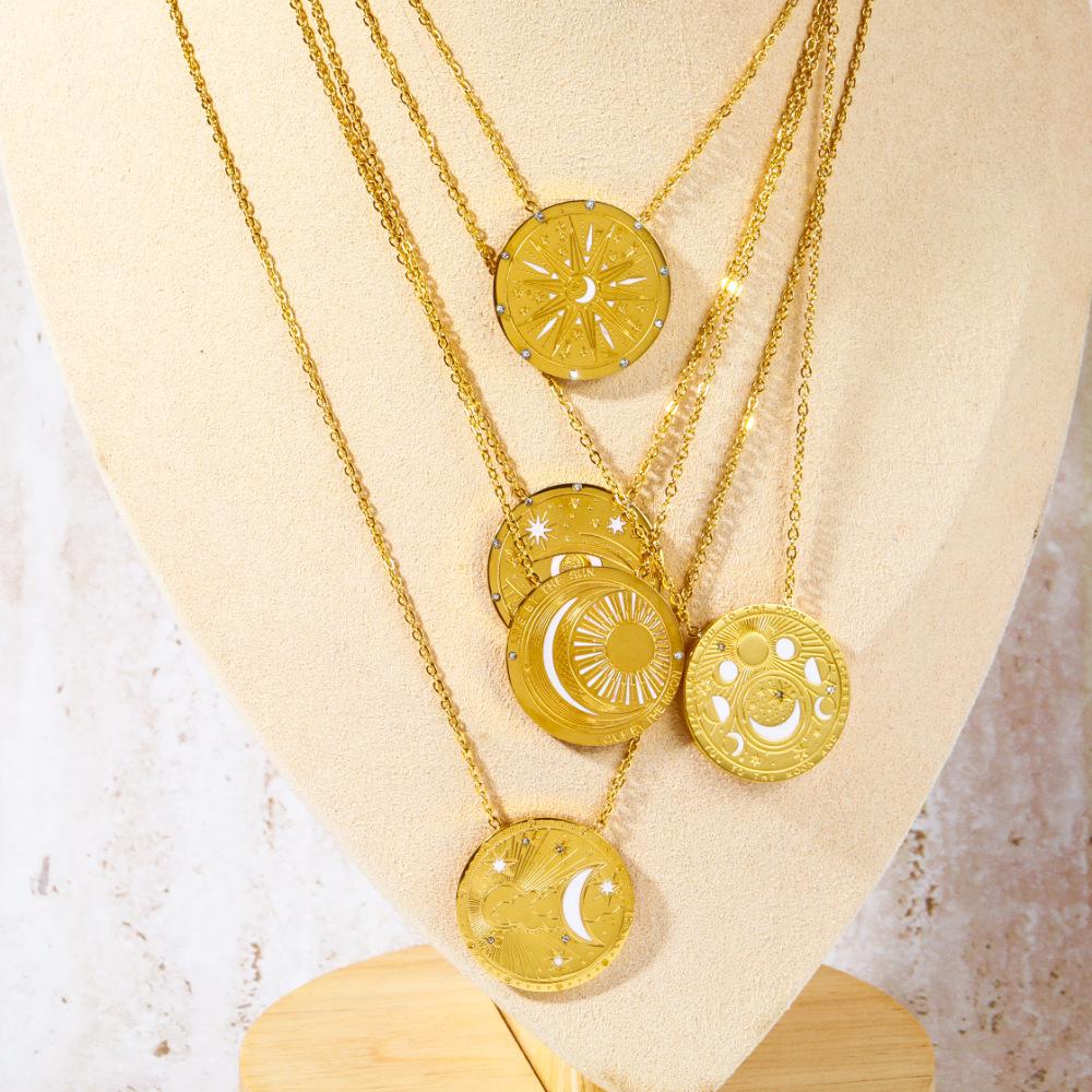 Hainon Stainless Steel Necklace Sweater Chain Sun Moon Stars Pendant Necklace
