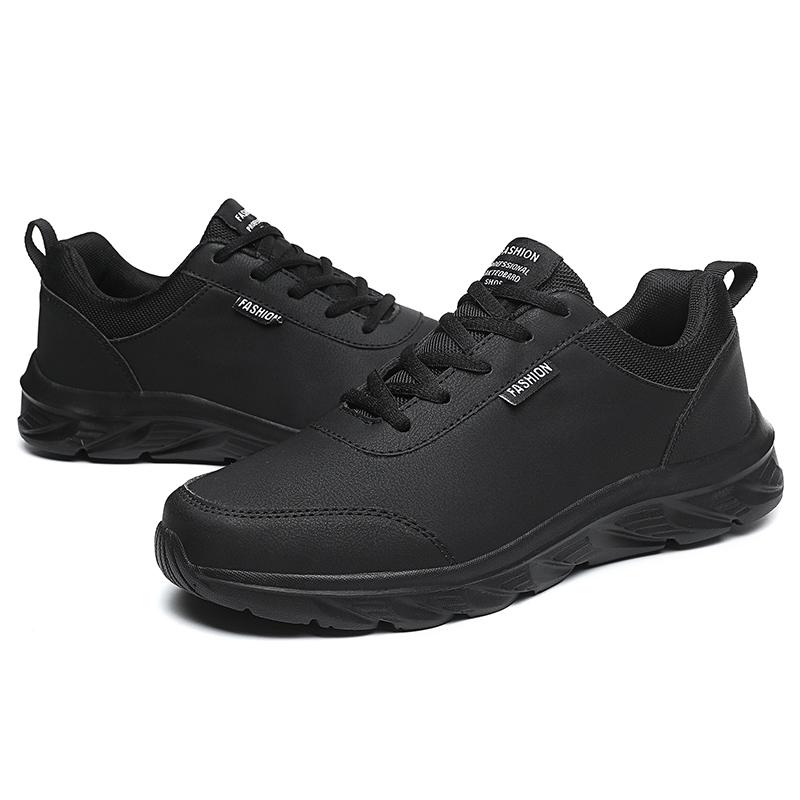 Men Classic Casual PU Leather Shoes Non Slip Comfortable Outdoor Leisure Flats Lightweight Lace Up Waterproof Running Shoes