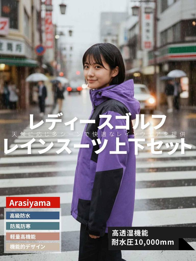 Arashiyama Golf Rainwear Set and Bottom Set Rain Rain Mountain Rain Rain Rainy Season Blue Women's Raincoat, (Top Breathable, Waterproof,