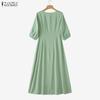 ZANZEA Women Casual Square Collar Summer 3/4 Sleeve Dress