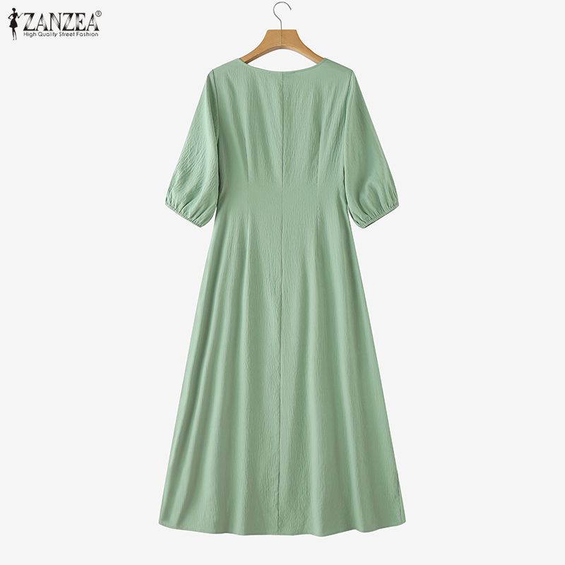 ZANZEA Women Casual Square Collar Summer 3/4 Sleeve Dress