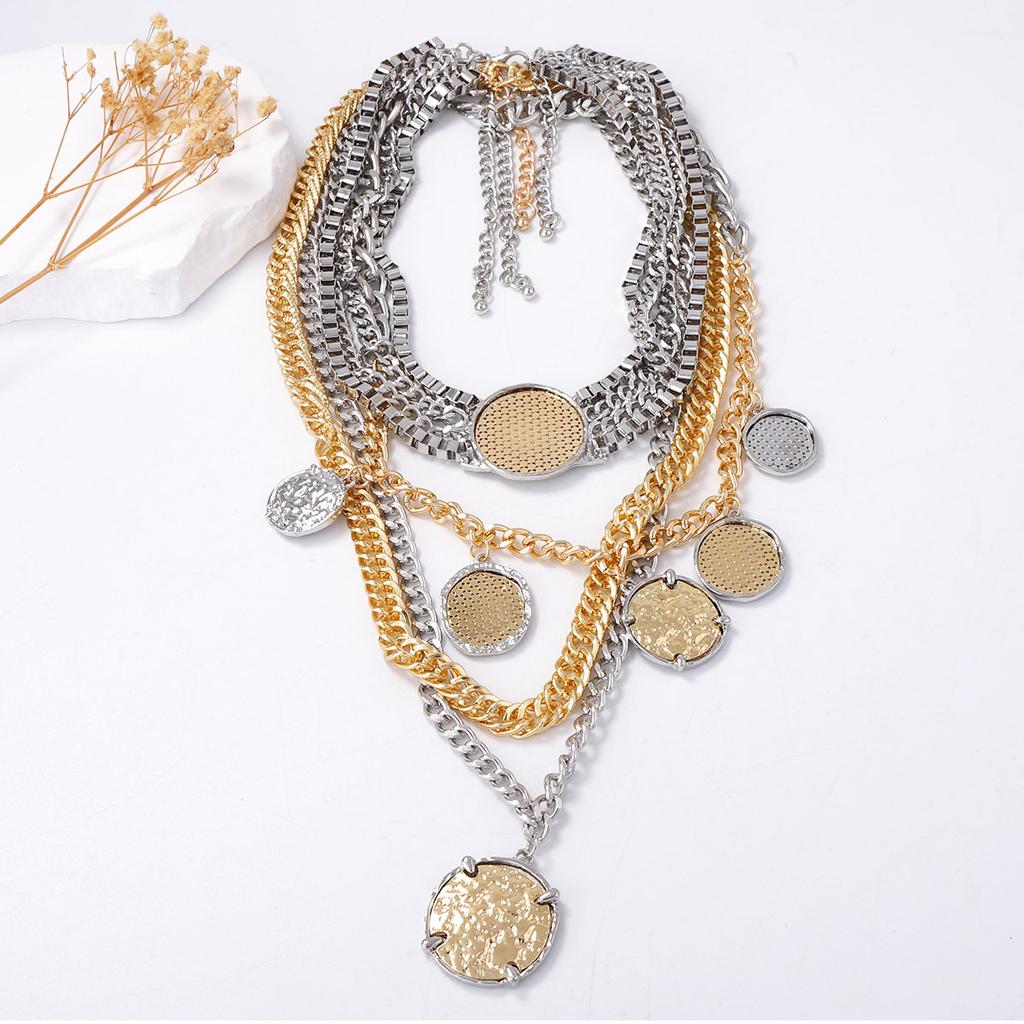 Personality Trend Ladies Geometric Badge Pendant Multi-Layer Chain Necklace Set Hip Hop Punk Style Pendant